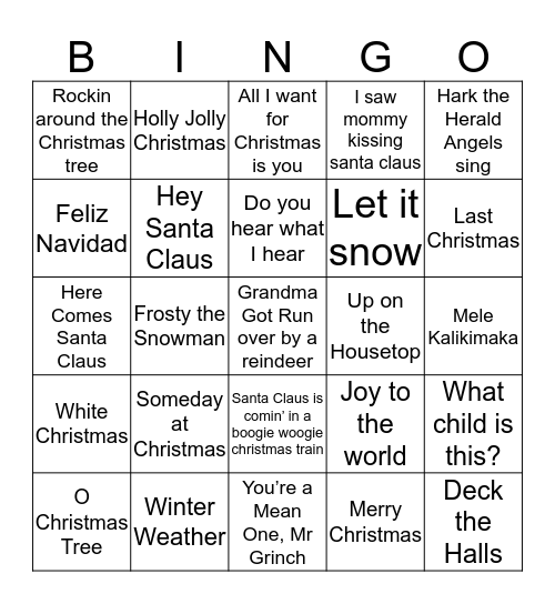 Christmas Song Bingo! Bingo Card