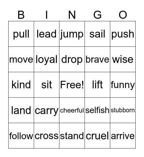 Vocab Review (Motivate 2, Unit 4) Bingo Card