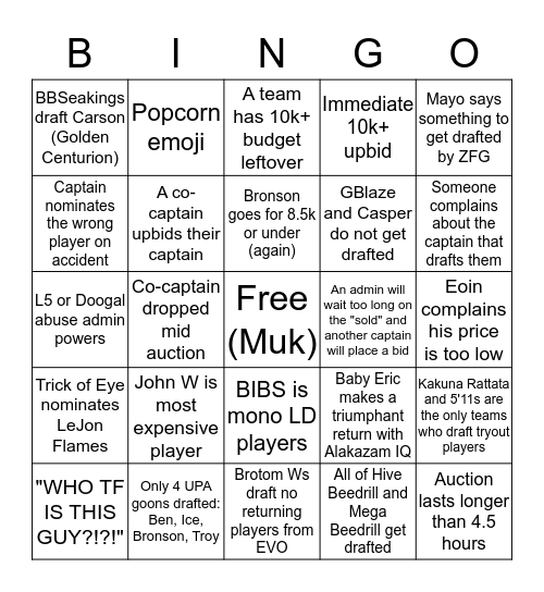 DPL S3 Auction Bingo Card