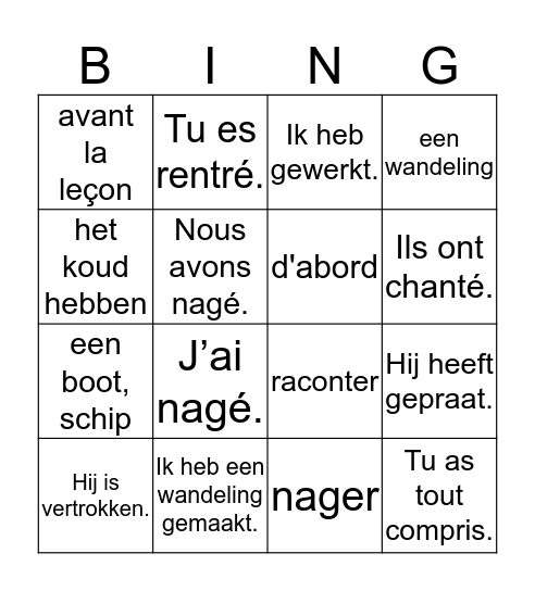 Unité 26 Bingo Card