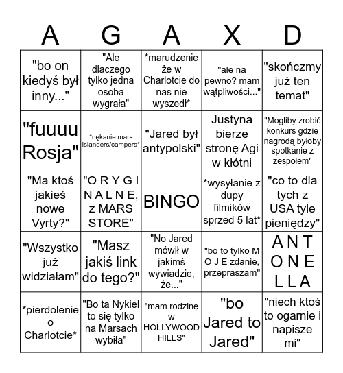 ECHELON BINGO - AGA EDITION Bingo Card