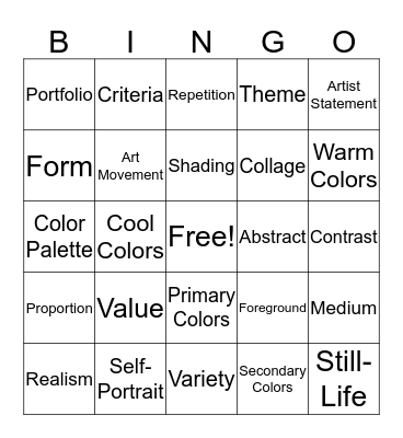 Art Lingo Bingo Card