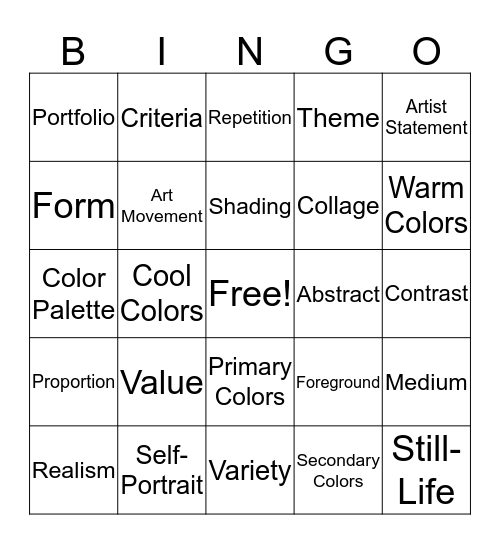 Art Lingo Bingo Card