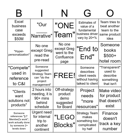 - For Greg Only - Bingo Card