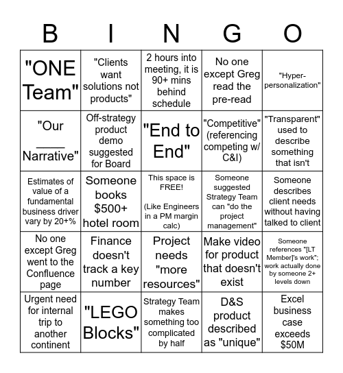 - For Greg Only - Bingo Card