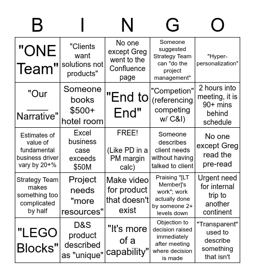 - For Greg Only - Bingo Card