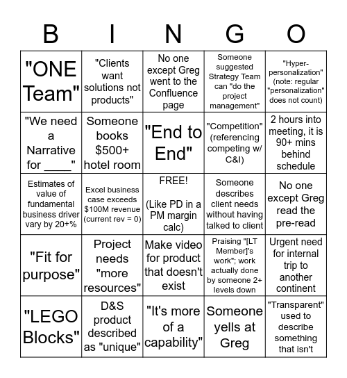 - For Greg Only - Bingo Card