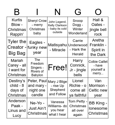 Holiday Music Bingo Card