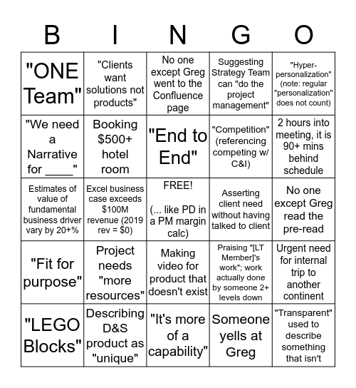 - For Greg Only - Bingo Card