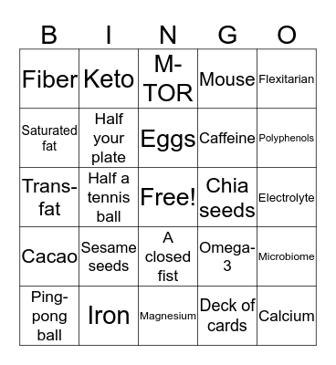 Explorunner Nutrition workshop Bingo Card