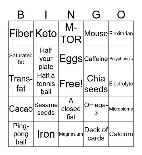Explorunner Nutrition workshop Bingo Card