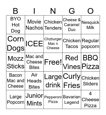 Concessions Bingo Card