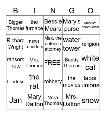 Native Son Bingo Card