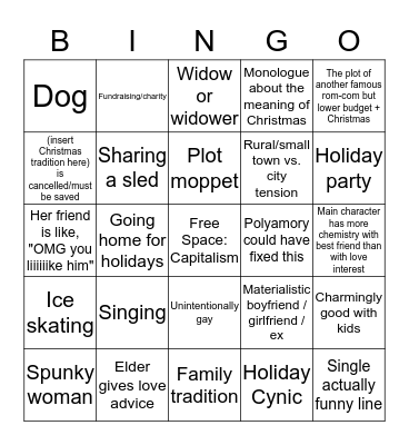 Christmas Rom-Com Bingo Card