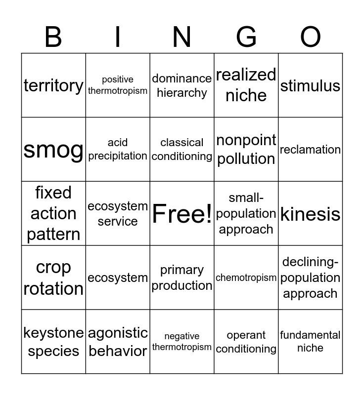 Earth Science Final Review Bingo Card