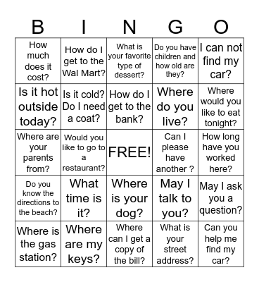 Questions ? Bingo Card