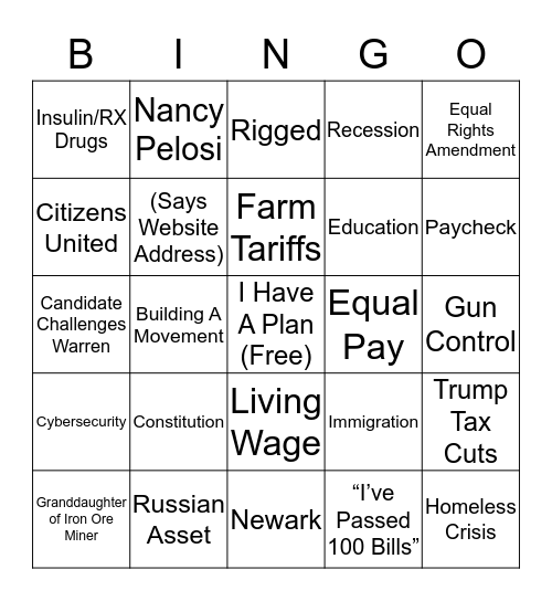 December Debate Bingo Card
