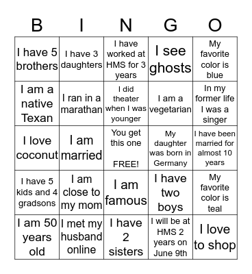 2 Truths and 1 Lie Bingo Card
