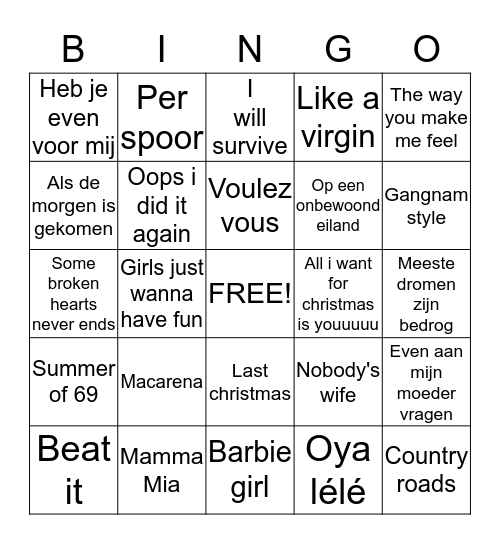Muziek bingo :)  Bingo Card