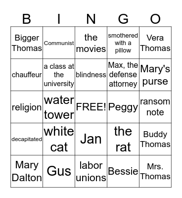 Native Son Bingo Card