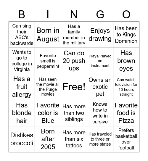 HUMAN BINGO Card