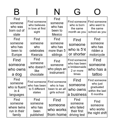 Bridal Shower Bingo Card