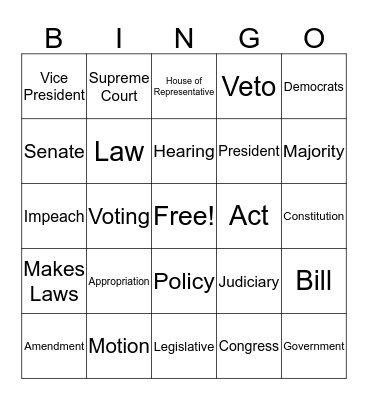 Political Science  Bingo Card