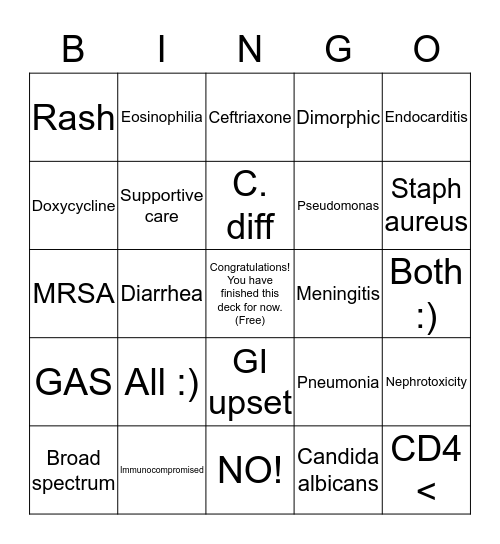 Anki Bingo - Bugs & Drugs Edition Bingo Card