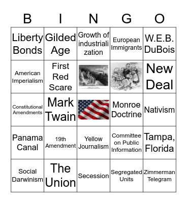 US HISTORY - Mid Term Exam Bingo Card