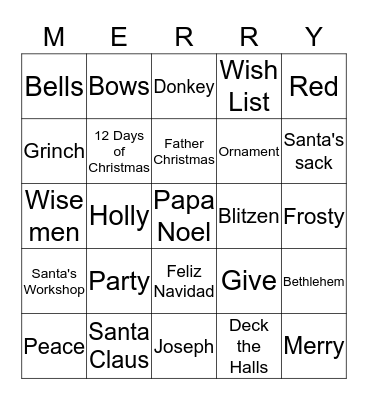 MERRY CHRISTMAS Bingo Card