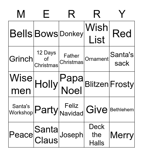 MERRY CHRISTMAS Bingo Card