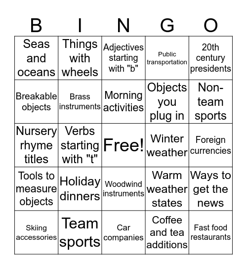 LOUD CROWD Category Bingo Card