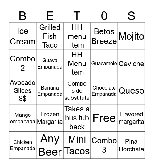 BETOS Bingo Card