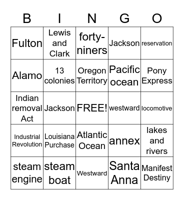 Westward Expansion Bingo Card