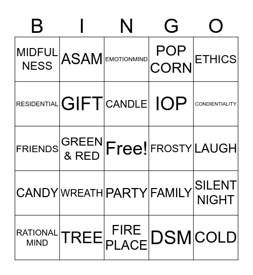 Christmas Mindfulness 2019 Bingo Card