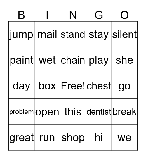 Yousef's Words Bingo Card