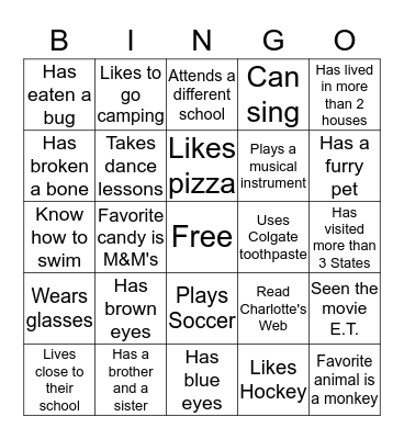 Bingo Scavenger Hunt Bingo Card