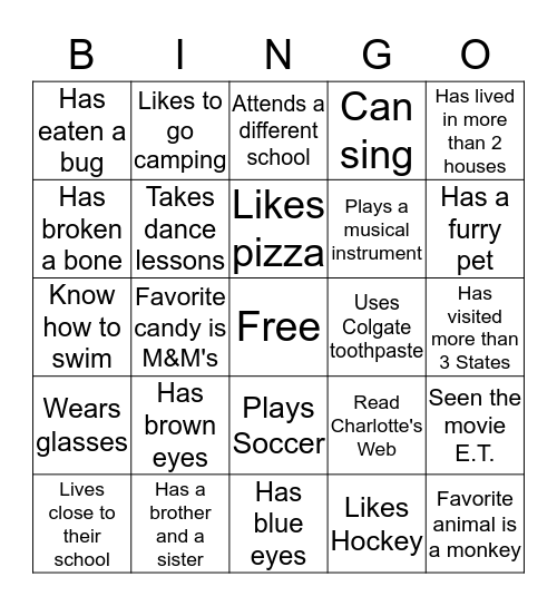 Bingo Scavenger Hunt Bingo Card