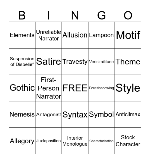 Fiction Terms Bingo - Ethan Lourenco Bingo Card