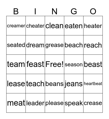 Long E Spelled EA Bingo Card