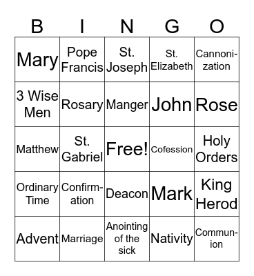 Catholic Bingo Card