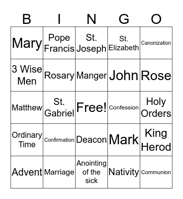 Catholic Bingo Card