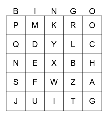 ALPHABET Bingo Card