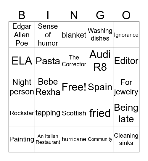 Ms. Salvadore's Bingo Card