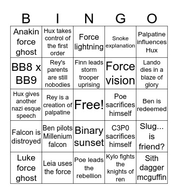 Star wars bingo Card