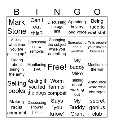 Dad Bingo Card