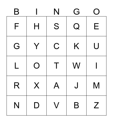 ALPHABET Bingo Card