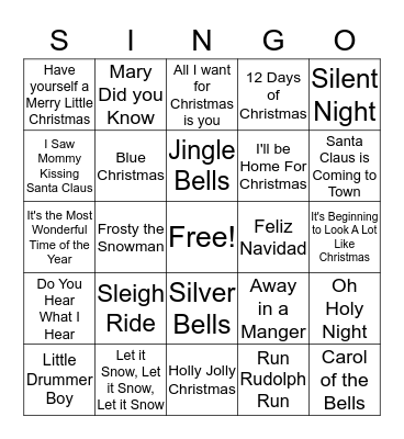 CHRISTMAS SINGO Bingo Card