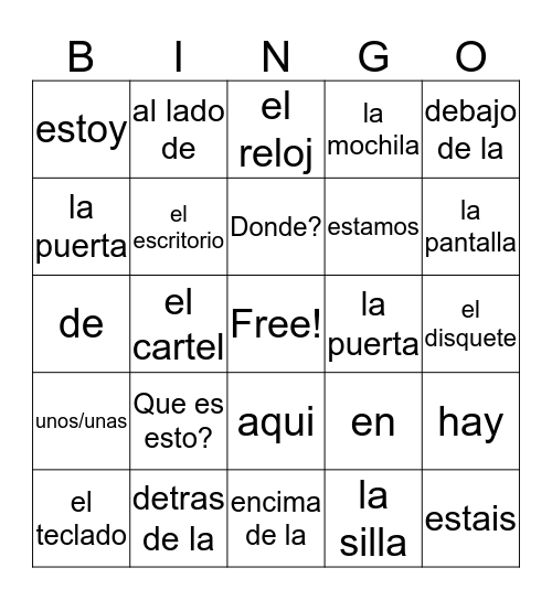 2B Vocab Bingo Card