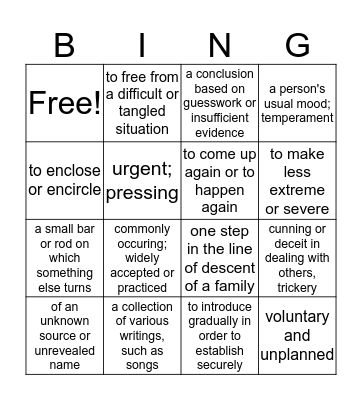 WW 8 Lesson 3 Bingo Card